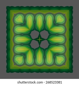 Green square frame-mandala on a gray background.