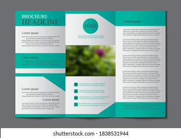 geometrische, grüne quadratische Vektorgrafik dreimal Faltblatt Broschüre Flyer Vorlage flach Design, modernes Design