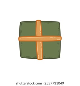 Green square gift box with orange ribbon and a simple, rustic design. Hand-drawn style perfect for nature-inspired holiday or party materials. For creating eco-themed cards, invitations, or gift tags