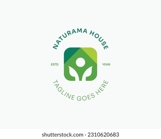 Green square house people logo