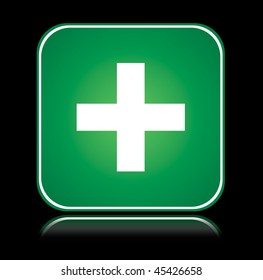 Green square icon approve action plus over black