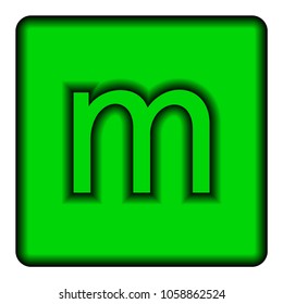 Green square icon with a symbol (m) on a white background