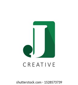 green square J logo letter with shadow design concept