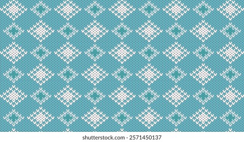 Green square knitted pattern, Festive Sweater Design. Seamless Knitted Pattern