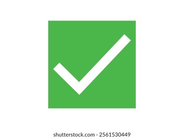 Green square label with white affirmative tick