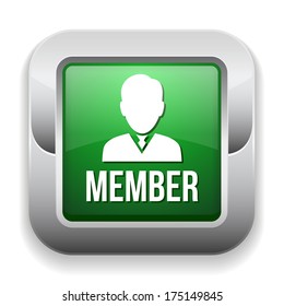Green square member button with metallic border