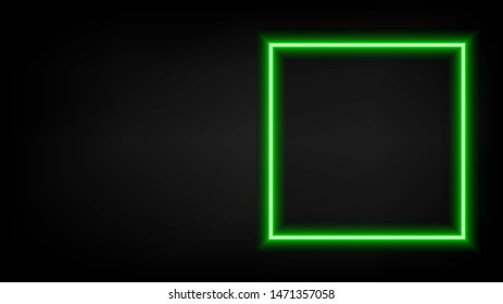 The green square neon light frame on the black background. ( vector )