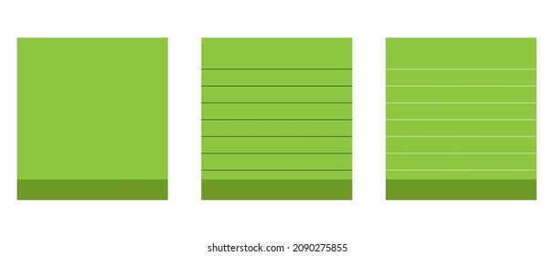 Green square paper reminders 3d set. Vector illustration.