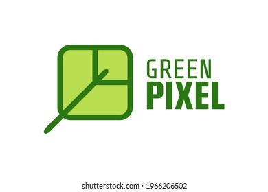 ilustración de diseño del logotipo de la naturaleza de la hoja de píxeles cuadrados verde