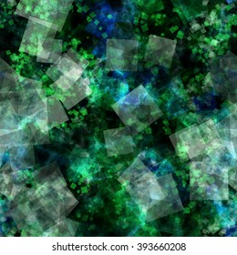 Green square spots. Seamless abstract pattern. Watercolor effect and blur. For brochure, flyer design template. Background for book design, print design, flyer design. Vector