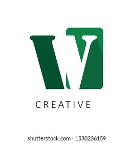 green square W logo letter with shadow design concept