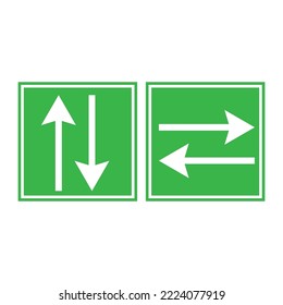 Green square white arrows. Information sign business concept. Emergency symbol. Vector illustration. Stock image. 