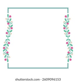 Green Square Wreath Border Frame Decorated With Green And Pink Yellow Floral