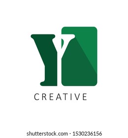 green square Y logo letter with shadow design concept