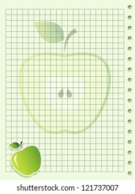 Green squared paper sheet background with apple