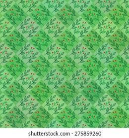 Green squared seamless pattern with herbs.