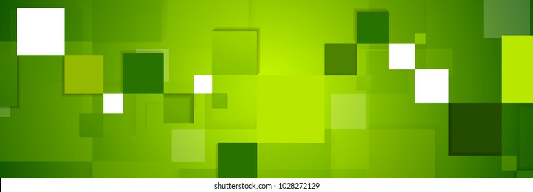 Green squares abstract tech web banner design. Vector digital background
