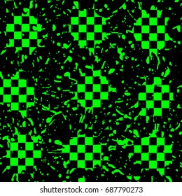 green squares chess. spray paint. black background. grunge texture. vector illustration