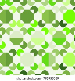 Green Squares and Circles. Abstract Green Background for Tile, Fabric, Packaging Paper, Tablecloth, Banner, Textile. Abstract Geometric Pattern in Classic Style. Mosaic.