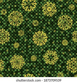green squares. dark vector seamless pattern. simple diagonal repetitive background with geometric shapes. textile paint. fabric swatch. wrapping paper. continuous print. design element for ad, cover