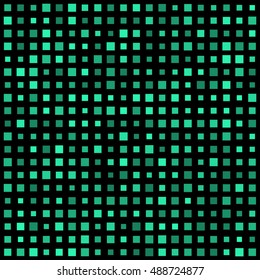 green squares of different sizes on a black background.