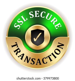 Green Ssl Secure Transaction Badge With Gold Border