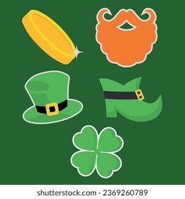 Green St Patrick Day Irish Celebration Clover Element Set