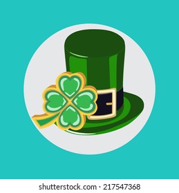 green st patrick hat with lucky clover flat design icon 