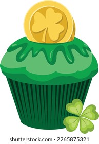 Green St Patrick s Day cupcake with gold coin
