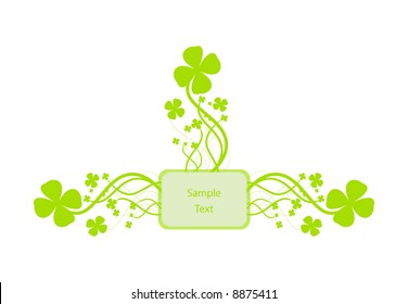 Green St Patrick shamrock floral ornament with copy space.