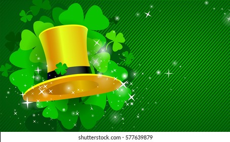 Green St. Patrick's day background with hat and clover. eps10