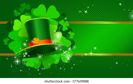 Green St. Patrick's day background with hat and clover