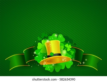 Green St. Patrick's day background with hat and clover. eps10