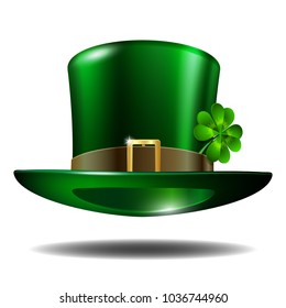 Green St. Patricks Day hat with clover. Vector illustration