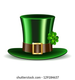 Green St. Patrick's Day hat with clover. Vector illustration