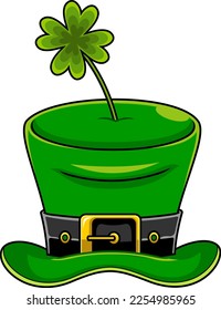 Green St. Patrick's Day Hat With Clover. Vector Hand Drawn Illustration Isolated On Transparent Background
