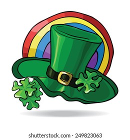 Green St. Patrick's Day hat with clover. Vector illustration