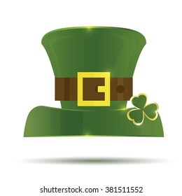 Green St. Patrick's Day Hat. Vector illustration. Hat isolated on white background.