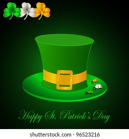 Green St. Patrick's Day hat with clover. vector illustration