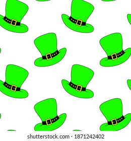 green st patrick's hat seamless pattern.  Leprecaun hat endless beckground. Green irish illustration