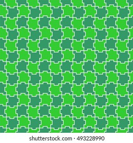 Green stacked background of dark and light green parts puzzle into a whole interconnected. Backdrop of geometric elements 