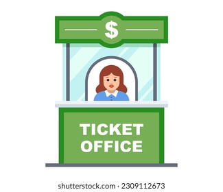 puesto verde que vende entradas. ilustración vectorial plana.