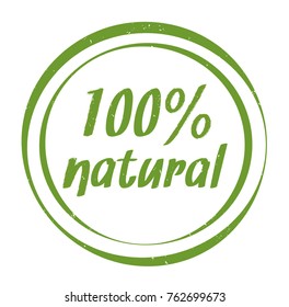 Green stamp, 100% natural, isolated vector illustration,white background