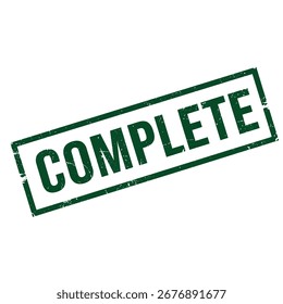green stamp with bold complete text over plain white backdrop