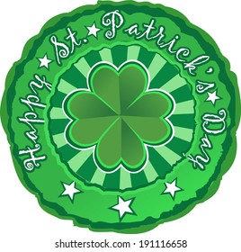 Green stamp with clover and the text Happy St. Patrick's Day, vector illustration