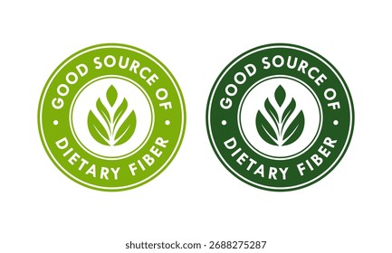 Icono de sello verde para una buena fuente de fibra dietética. Etiqueta de alimentos saludables, naturales y orgánicos. Insignia del logotipo del Vector para el empaquetado del producto. Ilustración vectorial aislada