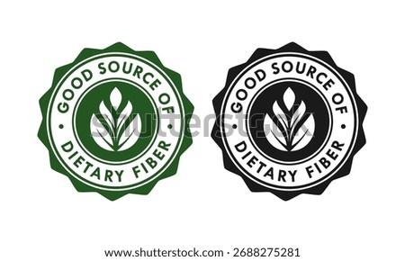 Green stamp icon for a good source of dietary fiber. Healthy, natural, and organic food label. Vector logo badge for product packaging. Isolated vector illustration