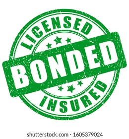 Green stamp licensed bonded insured on white background