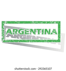 Green stamp with name Argentina and shadow, isolated on white