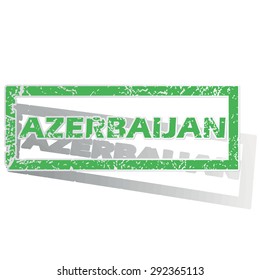 Green stamp with name Azerbaijan and shadow, isolated on white